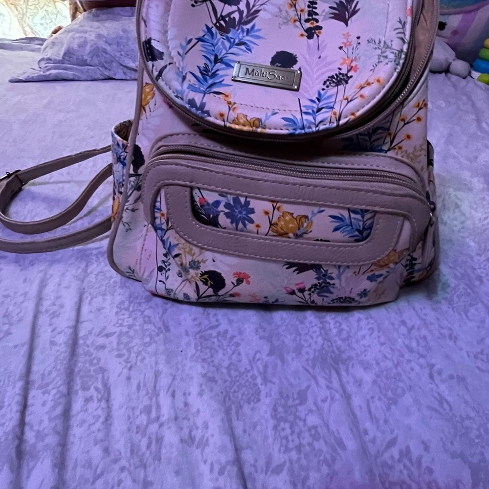 Cream Backpack with Floral Design and Adjustable Straps